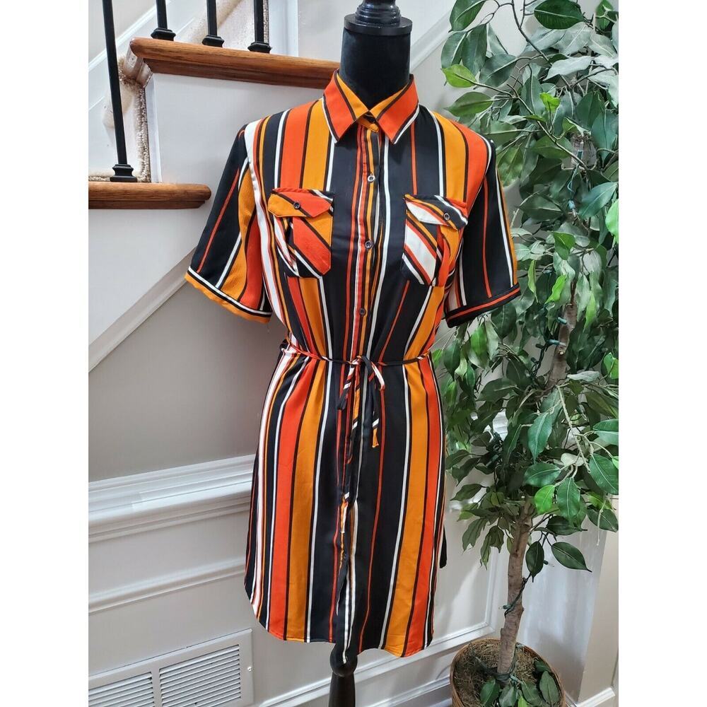 Amaram Women Multicolor Polyester Collared Short Sleeve Knee Length Shirt Dress